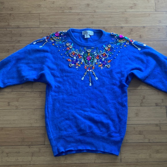 Vibrant Blue Embellished Sweater - Picture 1 of 5